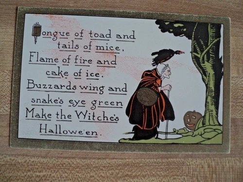 HALLOWEEN Jack-O-Lantern Old Woman vintage K&T Postcard