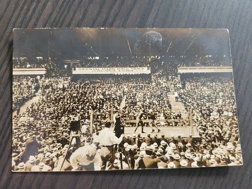 Rare 1915 Jack Johnson vs. Jesse Willard Boxing Match Action Real Photo Postcard