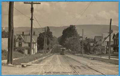 Oneonta, NY, Maple Street, Trolley, Real Photo RPPC Postcard 1909