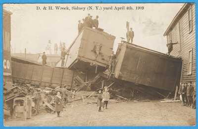 D & H Railroad Wreck, Sidney (NY) Yard, April 4, 1909 Real Photo RPPC Postcard