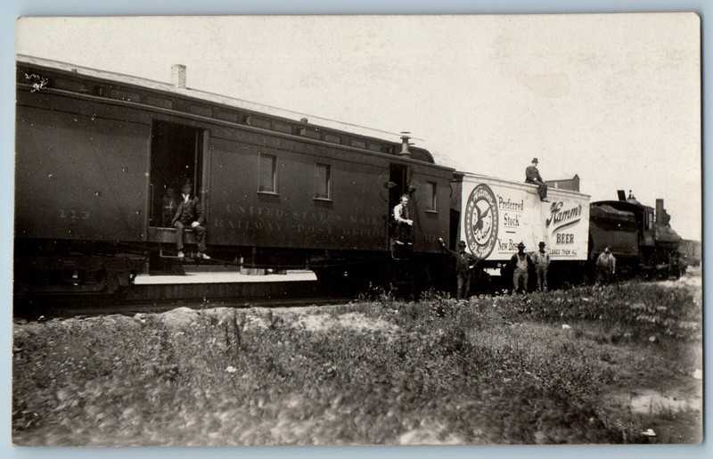c1910's Hamm's Beer Post Office Railroad Train RPPC Photo Antique Postcard