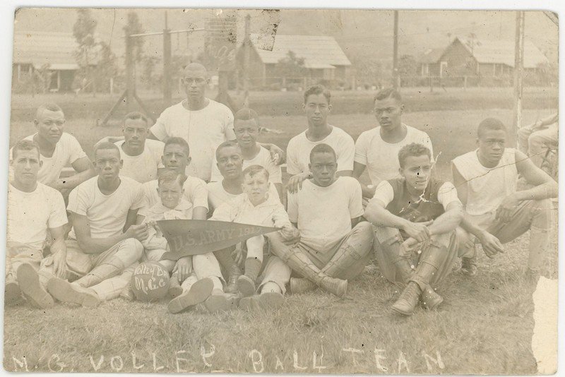 1917 U.S. Army “M.G. Co” Volley Ball Team RPPC Hawaii African American Soldiers