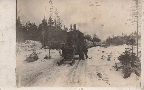 RPPC Milo Maine Lombard Steam Log Hauler Train Railroad Snow Photo Postcard J36