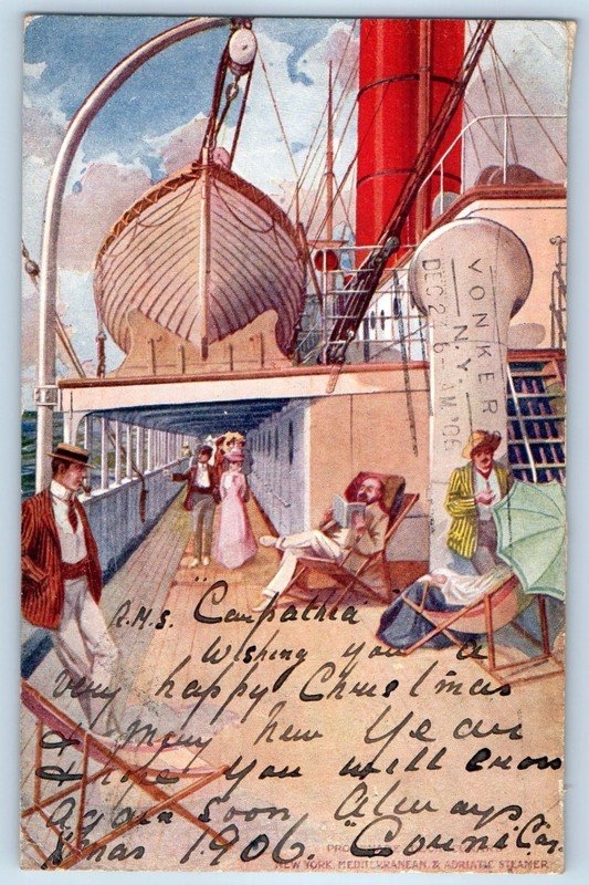 c1910's RMS Carpathia Steamer Promenade Deck New York NY Antique Postcard