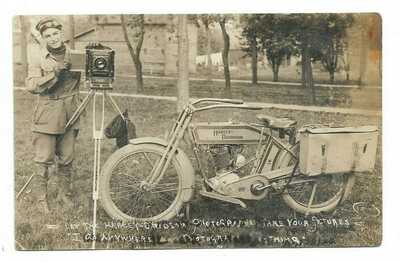Goodell Iowa - HARLEY DAVIDSON Motorcycle Traveling Photographer RPPC Postcard