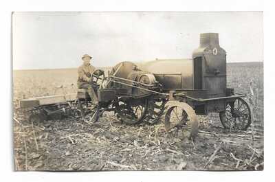 Farmer with Hart Parr Little Devil Tractor, 1910s RPPC Photo Postcard