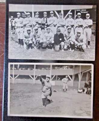 2 Original 1913 RPPC Postcards of the San Jose Bears Baseball Team & Pitcher. CA