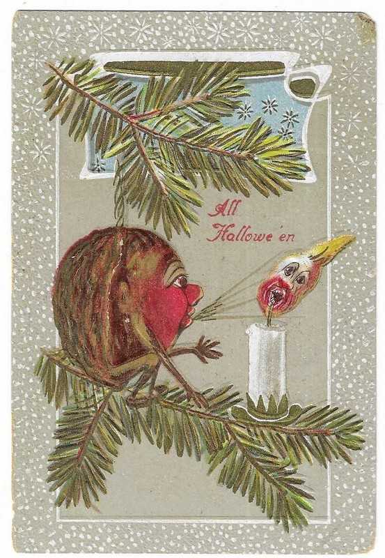 E.B.C. Halloween Postcard Nut blowing out candle