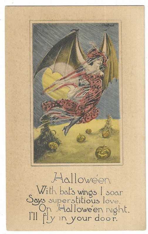 Halloween Postcard "With bat wings I soar..."