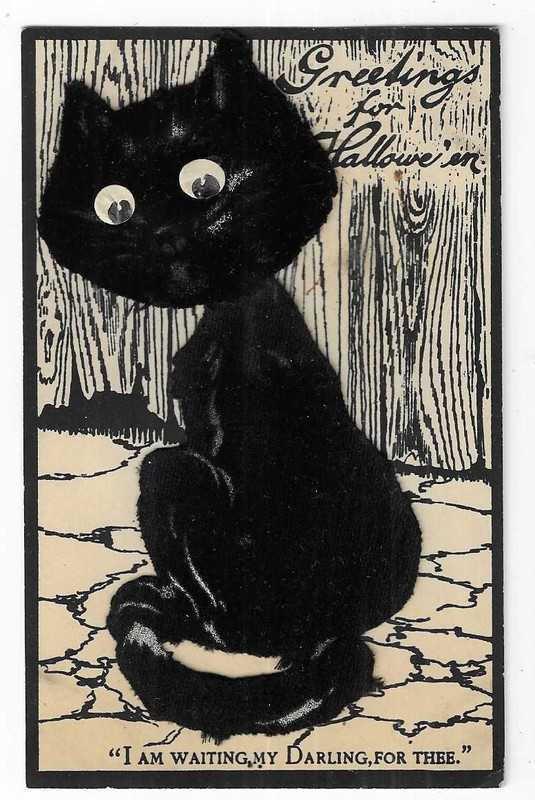 Sam Gabriel Halloween Postcard Large Black Felt Cat