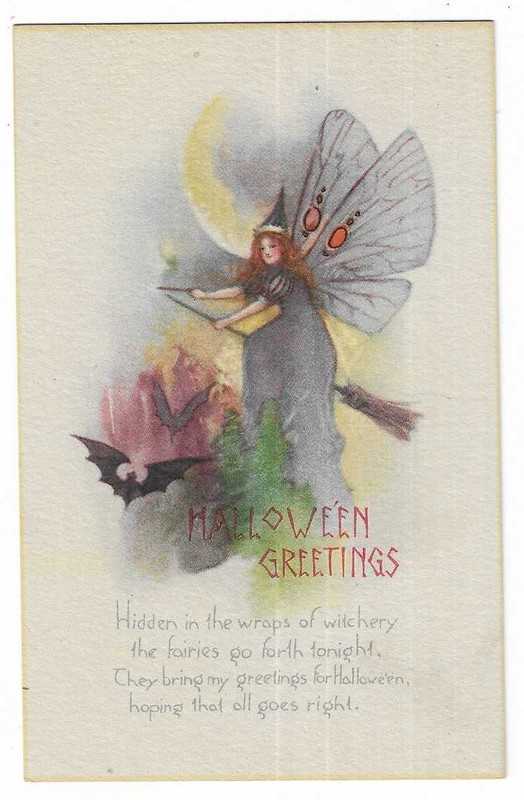 Halloween Postcard Witch with wings