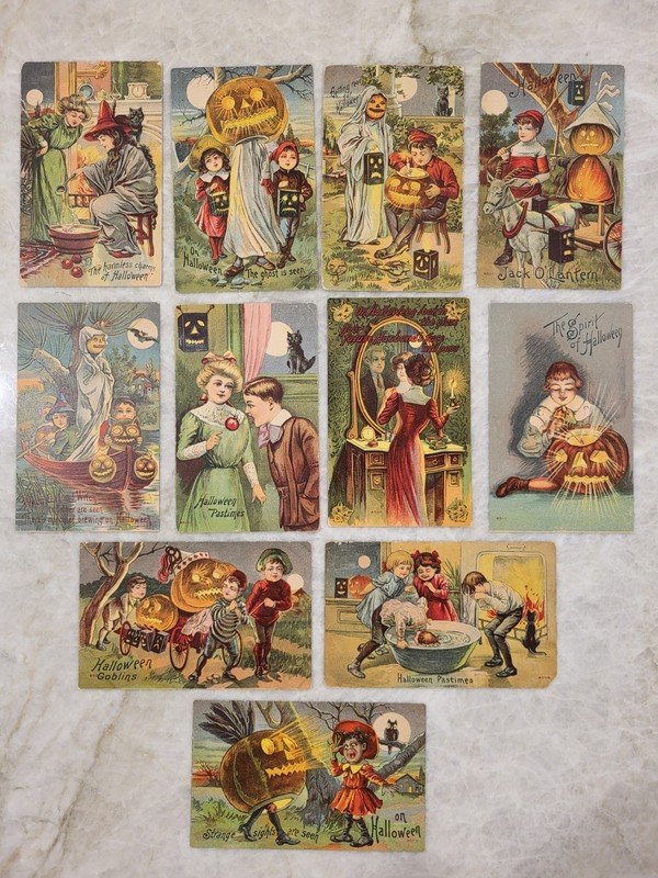 Halloween Postcards (Series 6500) Witches, Children, Pumpkins.