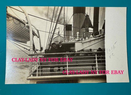 VTG ORIG 1912 ON BOARD WHITE STAR LINE STEAMER LIFEBOATS STAR FLAG RPPC POSTCARD