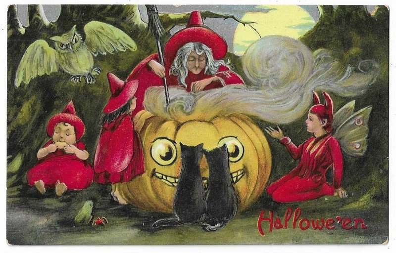 Valentine & Son Halloween Postcard witch brewing inside JOL