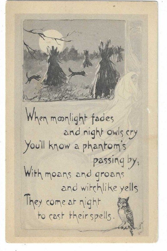 Pink Perfection Fairman Co. Halloween Postcard "When moonlight fades..."