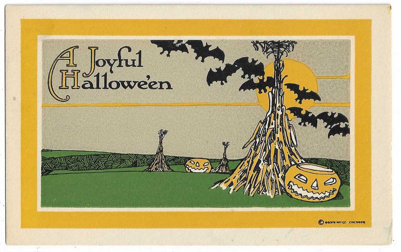 Gibson Art Co. Halloween Postcard "A Joyful Halloween" JOL Bats