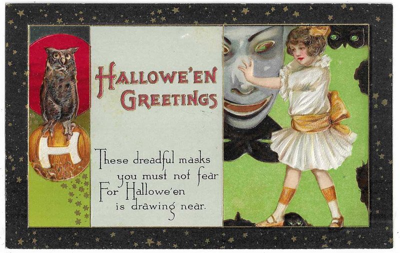 Winsch Halloween Postcard "These dreadful masks you must not fear..."
