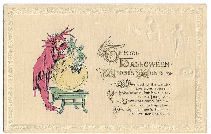 Winsch Halloween Postcard "One launch of the wand - elves will appear..."