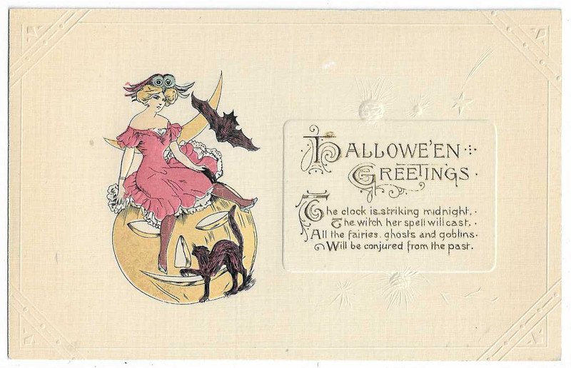 Winsch Halloween Postcard "The clock is striking midnight..."