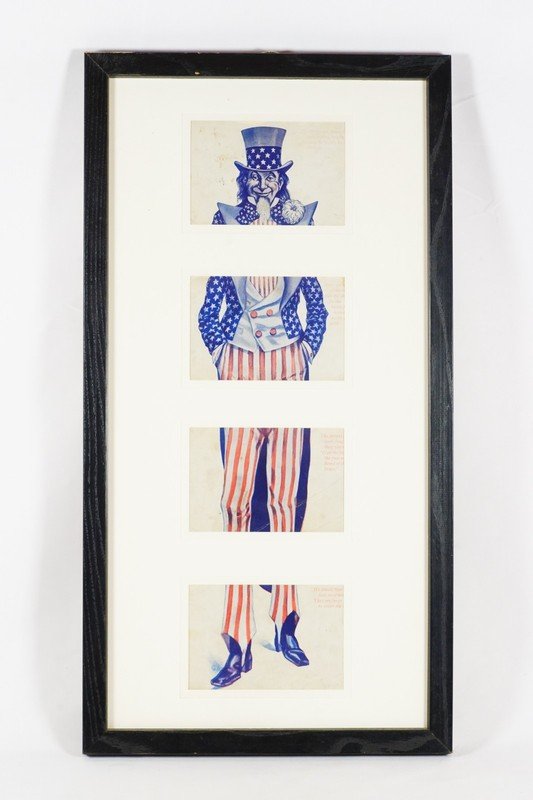 1906 Uncle Sam Huts Postcard Set Framed Patriotic USA Antique Postcards