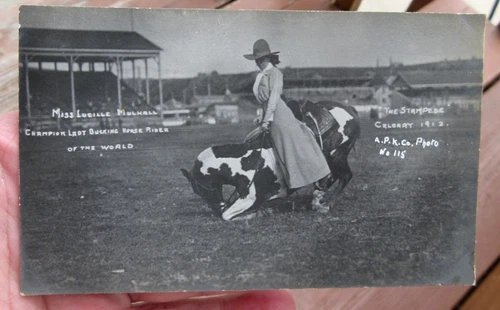 1912 CALGARY STAMPEDE RODEO COWGIRL CHAMPION LUCILLE MULHALL REAL PHOTO POSTCARD