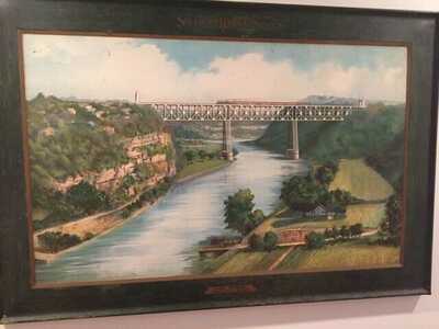 Antique 1911 Lithograph on Metal High Bridge Kentucky River Southern Railway