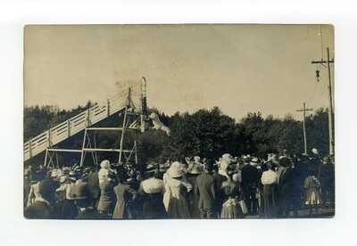 Crowd watching Horse Diving exhibition 1910 RPPC photo postcard, Boston MA area