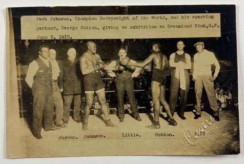 Very Rare 1910 Jack Johnson & George Cotton Black Boxers Photo Postcard By Dana