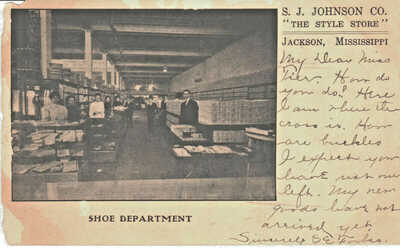1908 - Jackson, Mississippi - S. J. Johnson Co. - Shoe Department