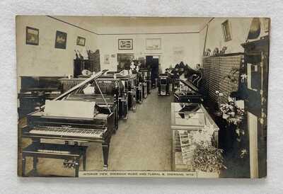 SHERIDAN WYOMING WY RPPC Postcard Music Store Interior Piano Violin Gramophone