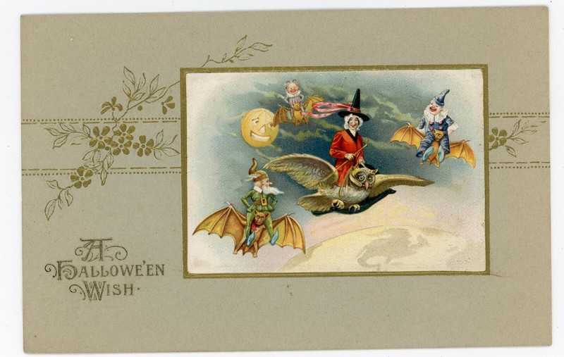 Winsch Halloween Rare Variation Witch Rides Owl