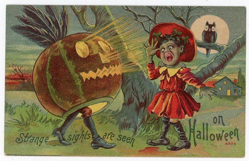 Halloween Rare Red Dressed Frightened Girl JOL Postcard