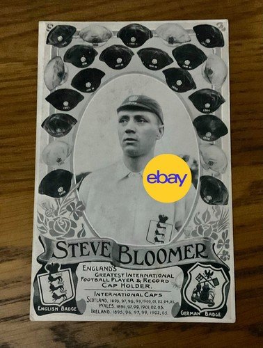 Steve Bloomer England’s Greatest Football Player Cap & Record Holder Postcard