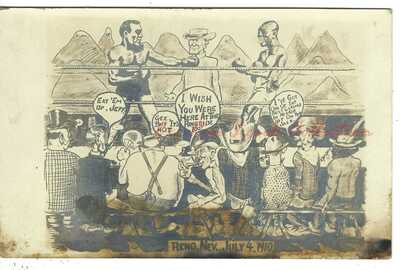 RARE Johnson vs. Jeffries Fight July 4, 1910 RENO, NEVADA Cartoon Postcard