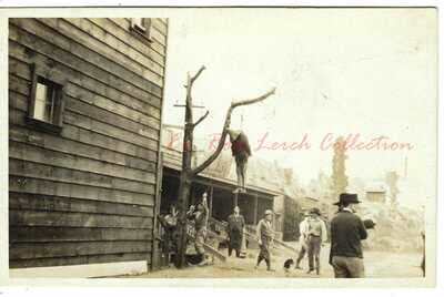RPPC ~ Hooded Man Hanging From Noose c.1910, UNKNOWN LOCATION ~ REAL PHOTO CARD