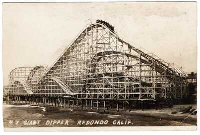 RPPC Redondo Beach CA Giant Dipper Roller Coaster Opened 1924 - Cropped