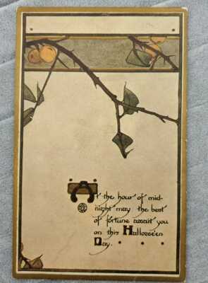 Vtg Halloween Postcard Antique International Art Branch Fruit Poem Autumn Leaves