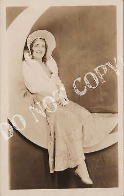 RPPC-Paper Moon-Smiling-Woman-Photographer Prop-Real Photo-RP