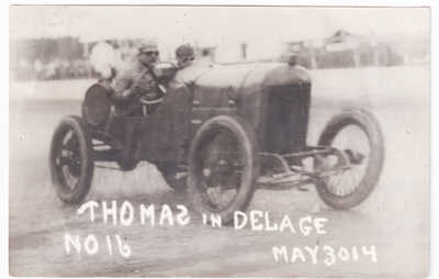 AUTO RACING INDIANAPOLIS 500 1914 WINNER RENE THOMAS DELAGE NO. 16 REAL PHOTO.