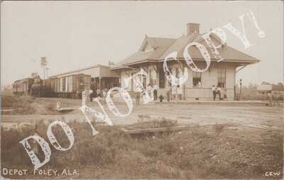 RPPC-Foley AL-Railroad Station-Train-Depot-RR-Baldwin County-Alabama-Real Photo