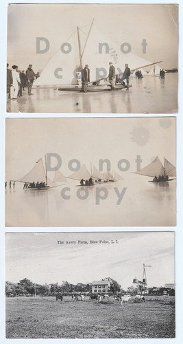 RARE Real Photos RPPC - Ice Boat Scooter Sailing 1912 Blue Point NY Patchogue