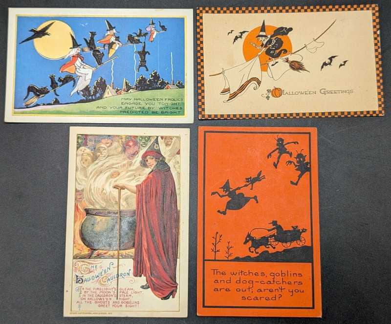 4 Antique Halloween Postcards; Gibson, Whitney