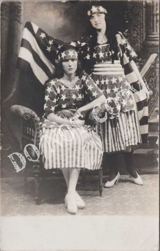 RPPC-Patriotic-Flags-Two Women-Stars/Stripes-Photo Studio Portrait-Real Photo-RP