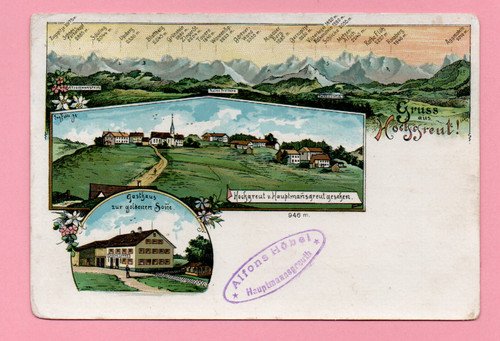 Litho Greetings from Hochgreut; Eug. Skins Isny 1898; Betzigau Durach Kempten Al