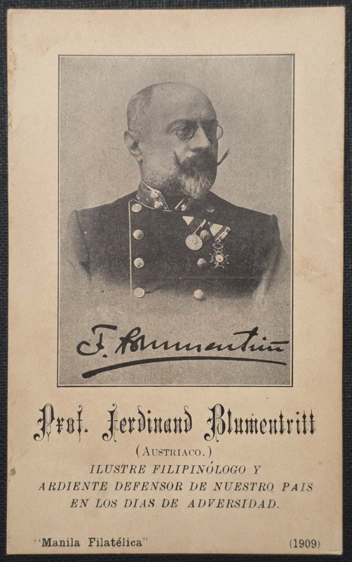 Philippines Postcard Ferdinand Blumentritt Manila Filatelica 1909 Jose Rizal