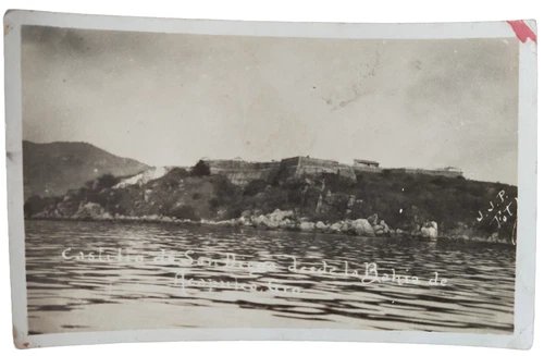 Postcard Fuerte de San Diego, Castillo desde Bahia Acapulco Mexico, RPPC 1930s