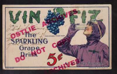 VIN FIZ FLYER 1911 1914 ADVERTISING Cal Rodgers CROSS COUNTRY FLIGHT Soda Pop KB