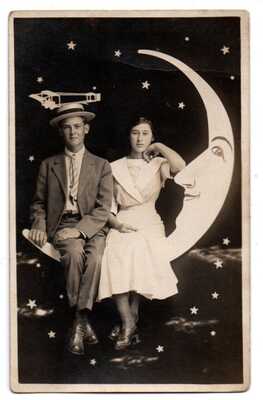 OH Ohio Kenton Man Woman Paper Moon Studio Prop Airplane Stars Postcard RPPC