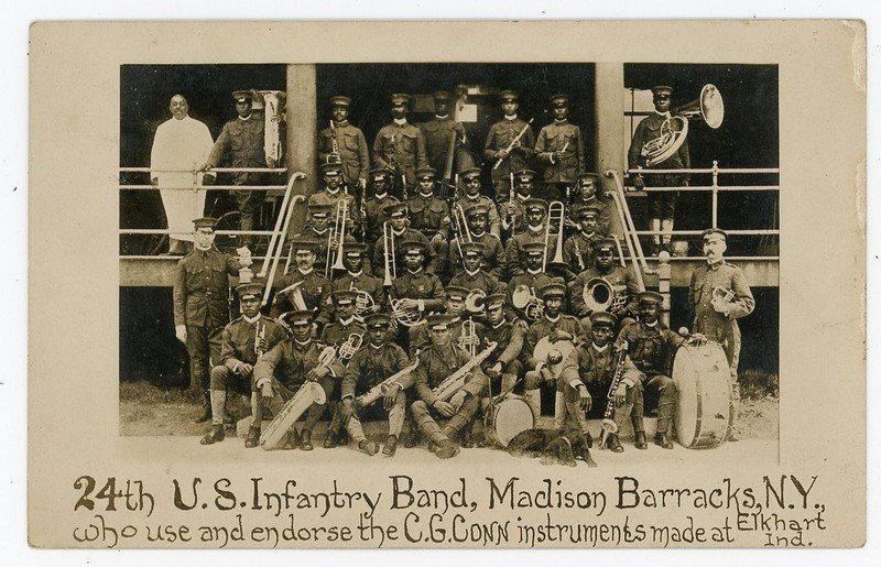 RPPC NY Sackets Harbor Buffalo Soldiers Black American 24th Infantry Band Conn I
