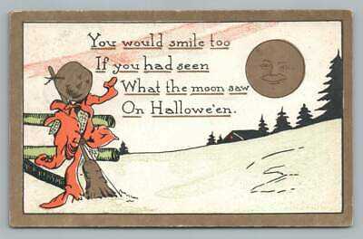 "What the Moon Saw on HALLOWEEN" Antique Jack o Lantern K&T Postcard 1910s